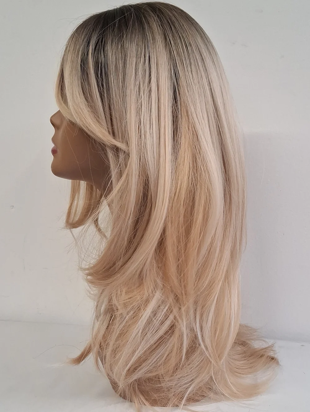 NWT Womens Long Layered Blonde Wig Bangs Heat Resistant